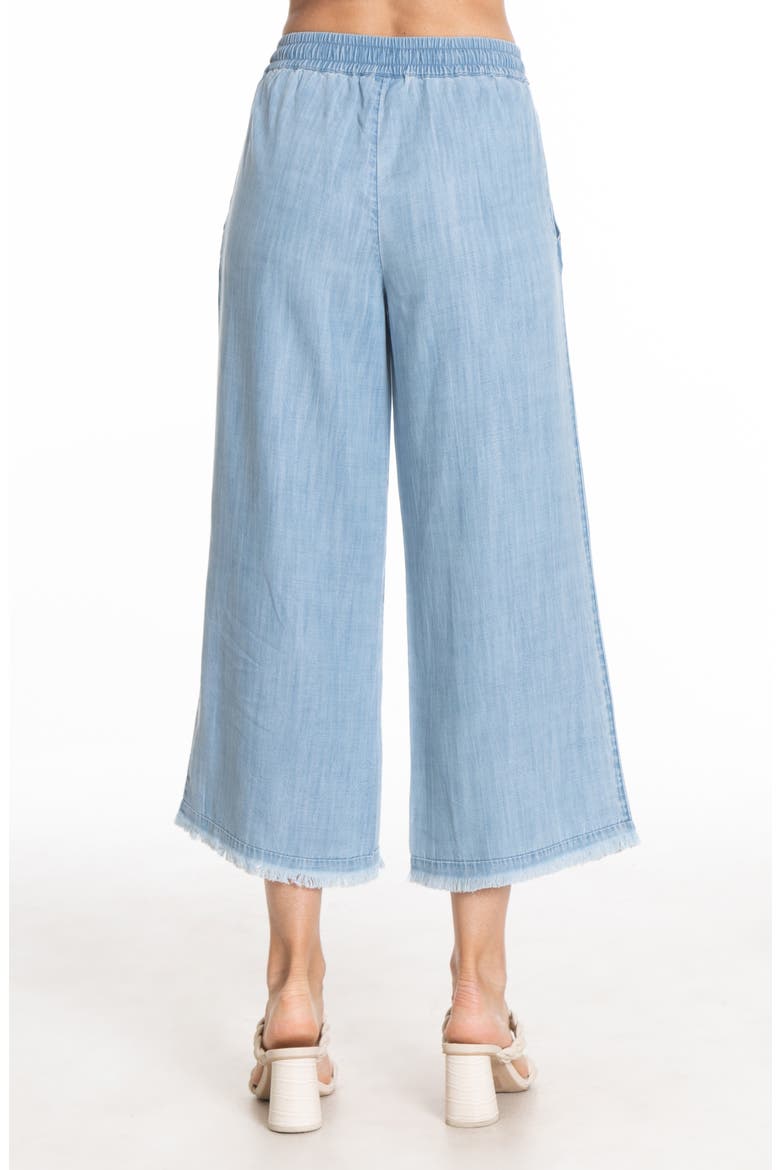 Frayed Pull-On Crop Wide Leg Chambray Pants, Alternate, color, LIGHT INDIGO