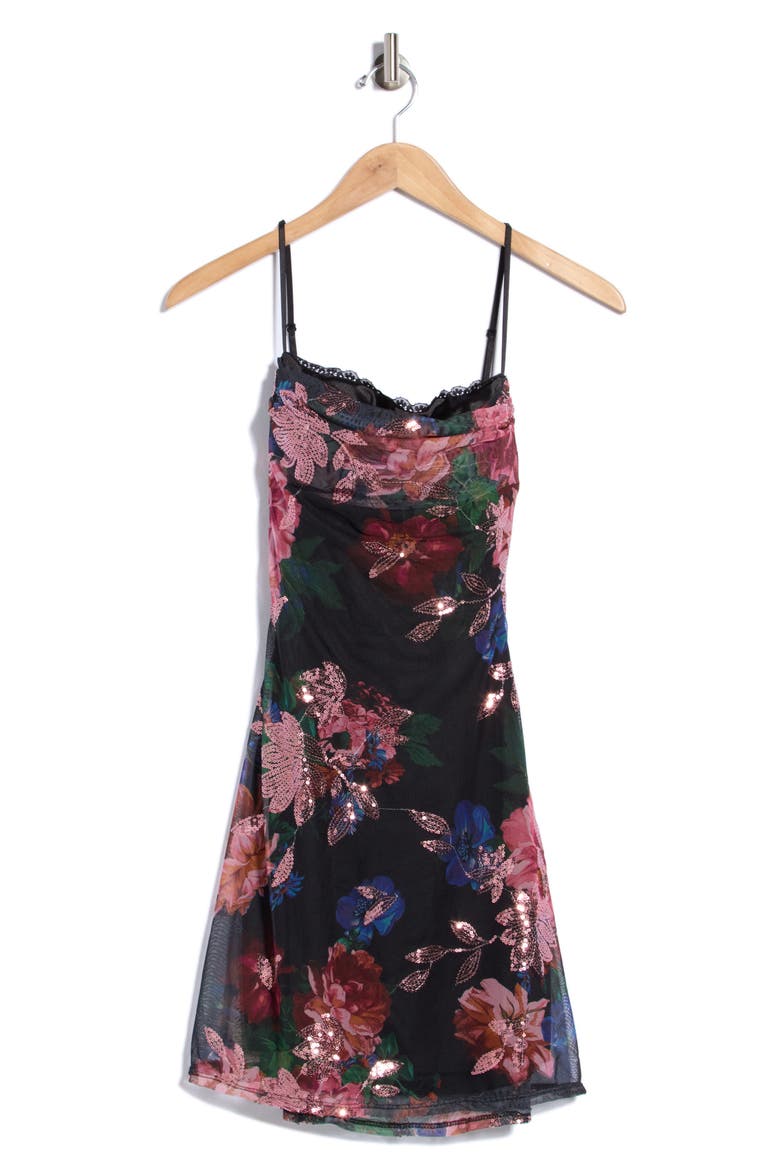 Floral Mesh Sequin Minidress, Alternate, color, BLACK/ MULTI