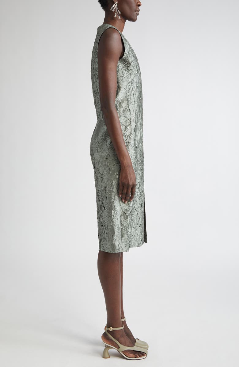 Dries Van Noten Plissé Crushed Jacquard A-Line Dress, Alternate, color, Green