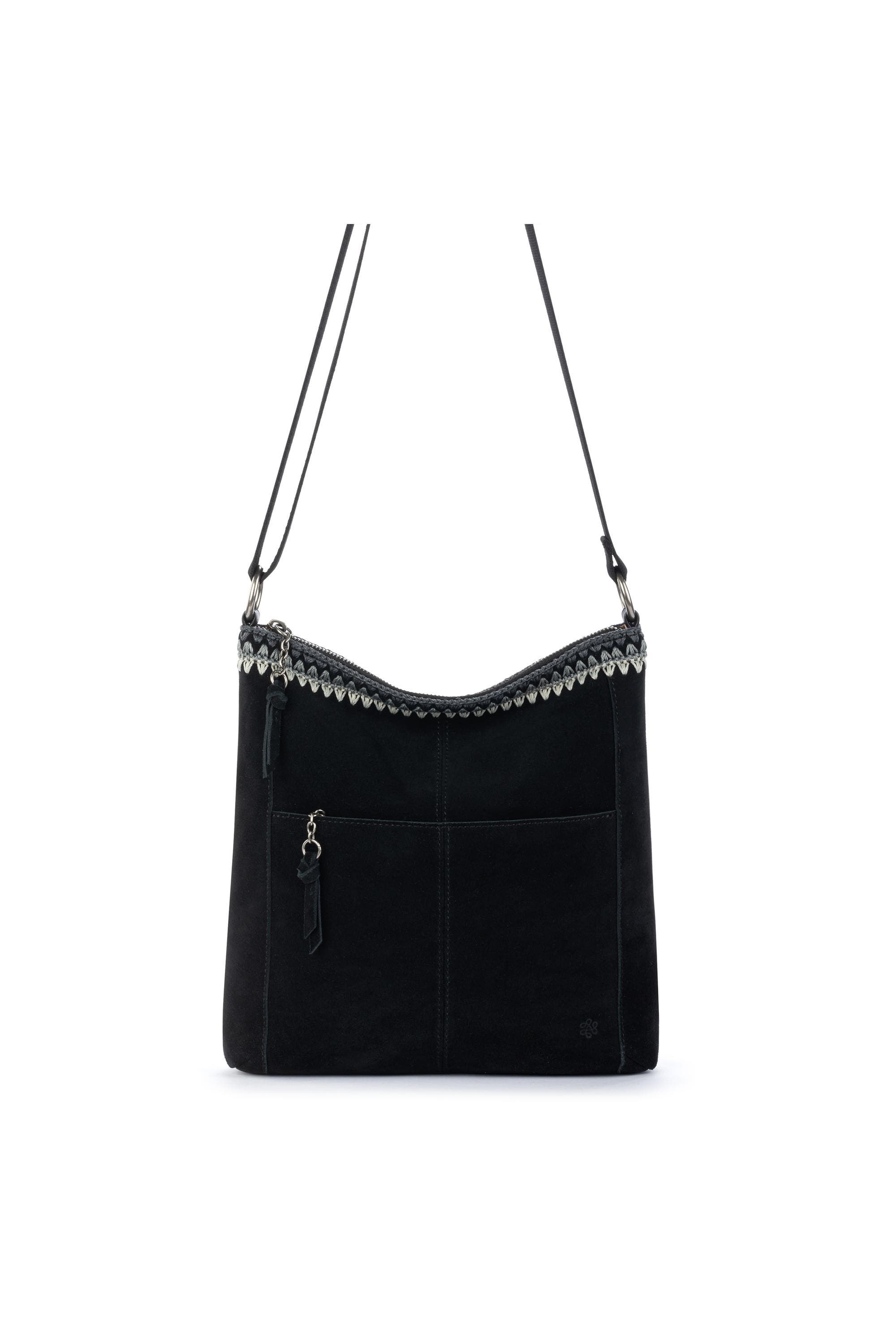 The Sak Lucia Crossbody Leather Bag, Alternate, color, Black Suede Blanket Stitch