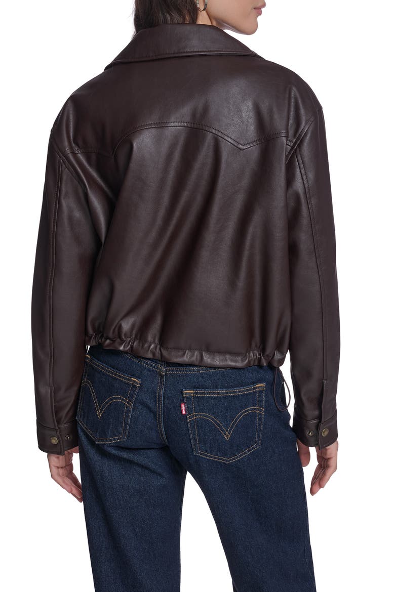 Western Yoke Faux Leather Bomber Jacket, Alternate, color, DARK BROWN