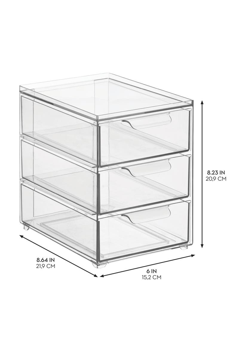 iDesign 3-Drawer Stackable Organizer for Kitchen or Pantry - Set of 4 - Clear, Alternate, color, Clear