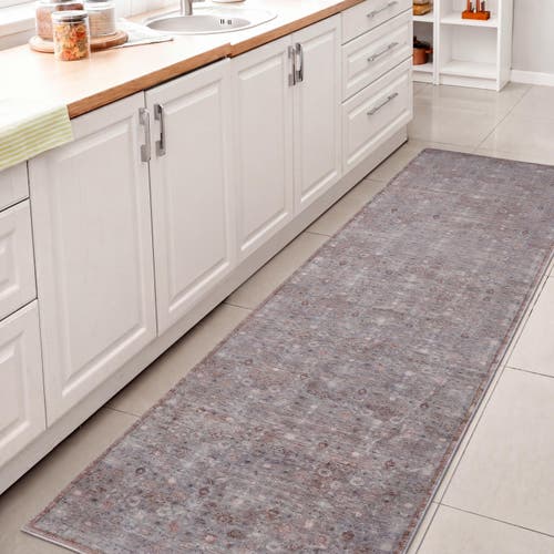 Jonathan Y Designs Petunia Distressed All-over Floral Border Non-slip Machine-washable Rug In Rose Clay/gray