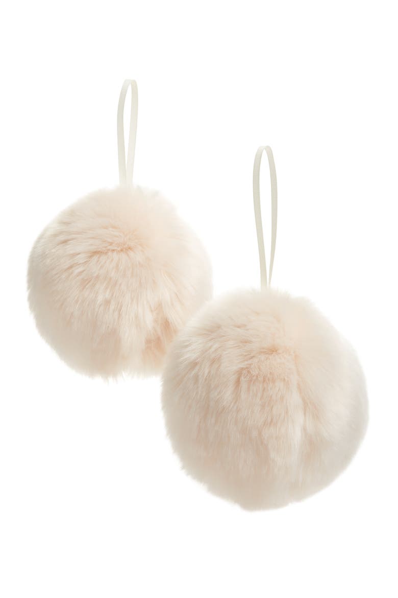 Frost Set of 2 Faux Fur Baubles, Main, color, PINK PEONY BUD