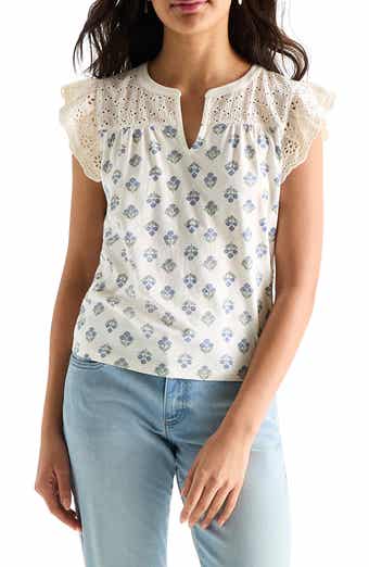 Lucky Brand Cap Sleeve Mixed Media Top