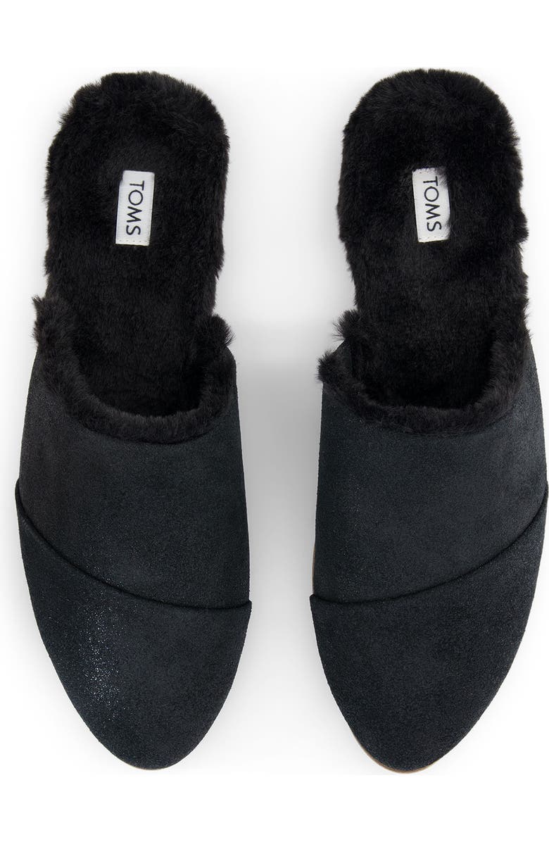 TOMS Jade Mule, Alternate, color, Black Metallic Suede/ Faux Fur