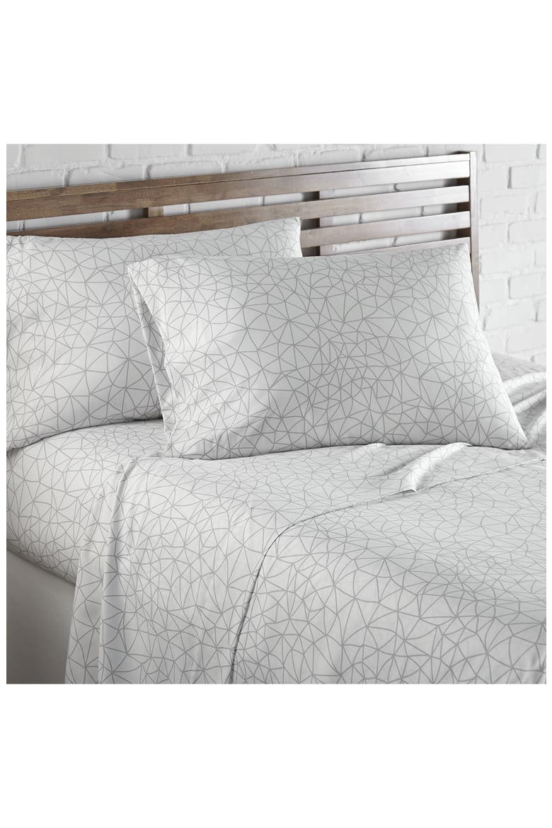 Queen Sized Modern Printed Sheet Set - Blue /White, Alternate, color, WHITE / GREY