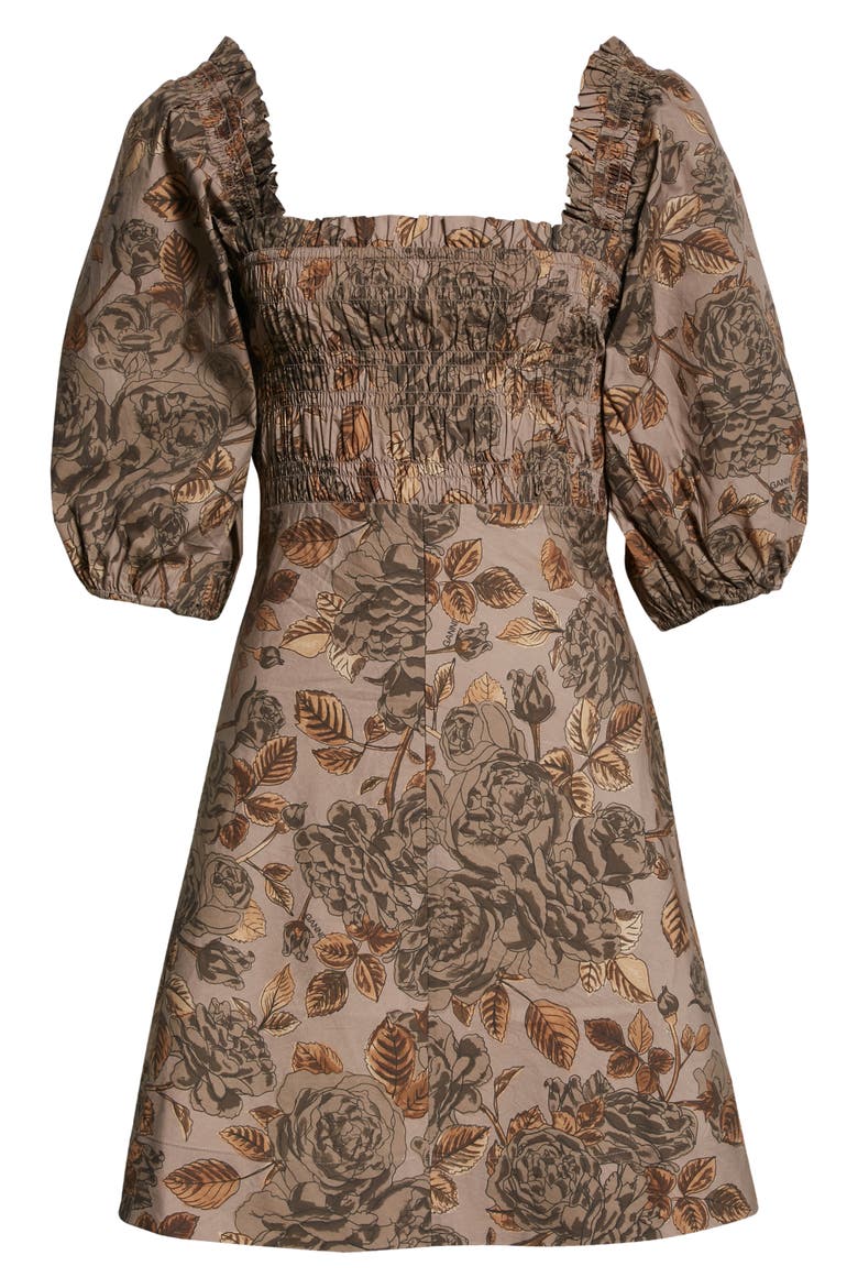 Floral Puff Sleeve Organic Cotton Poplin Dress, Alternate, color, FOSSIL