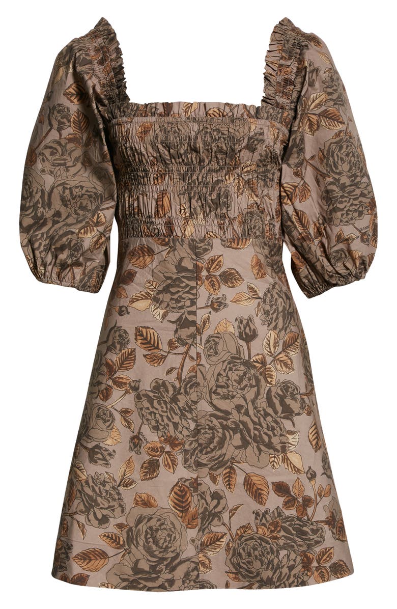 Ganni Floral Puff Sleeve Organic Cotton Poplin Dress, Alternate, color, 