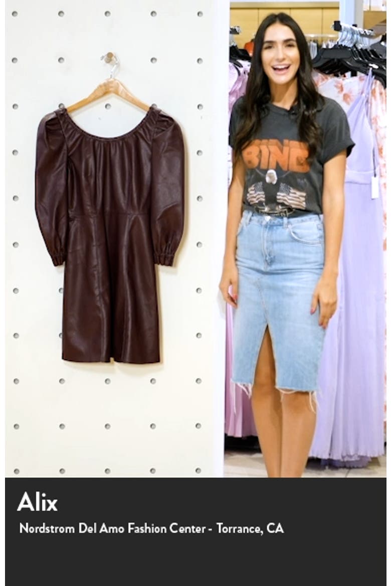 Balloon Sleeve Faux Leather Fit & Flare Dress video