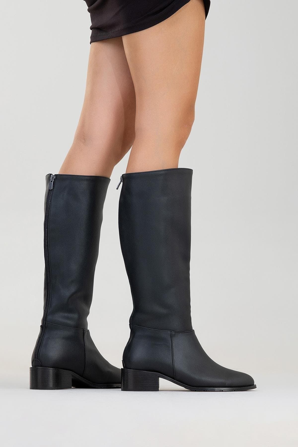 Svetlo Back Zip Knee High Boot, Alternate, color, Black Faux Leather