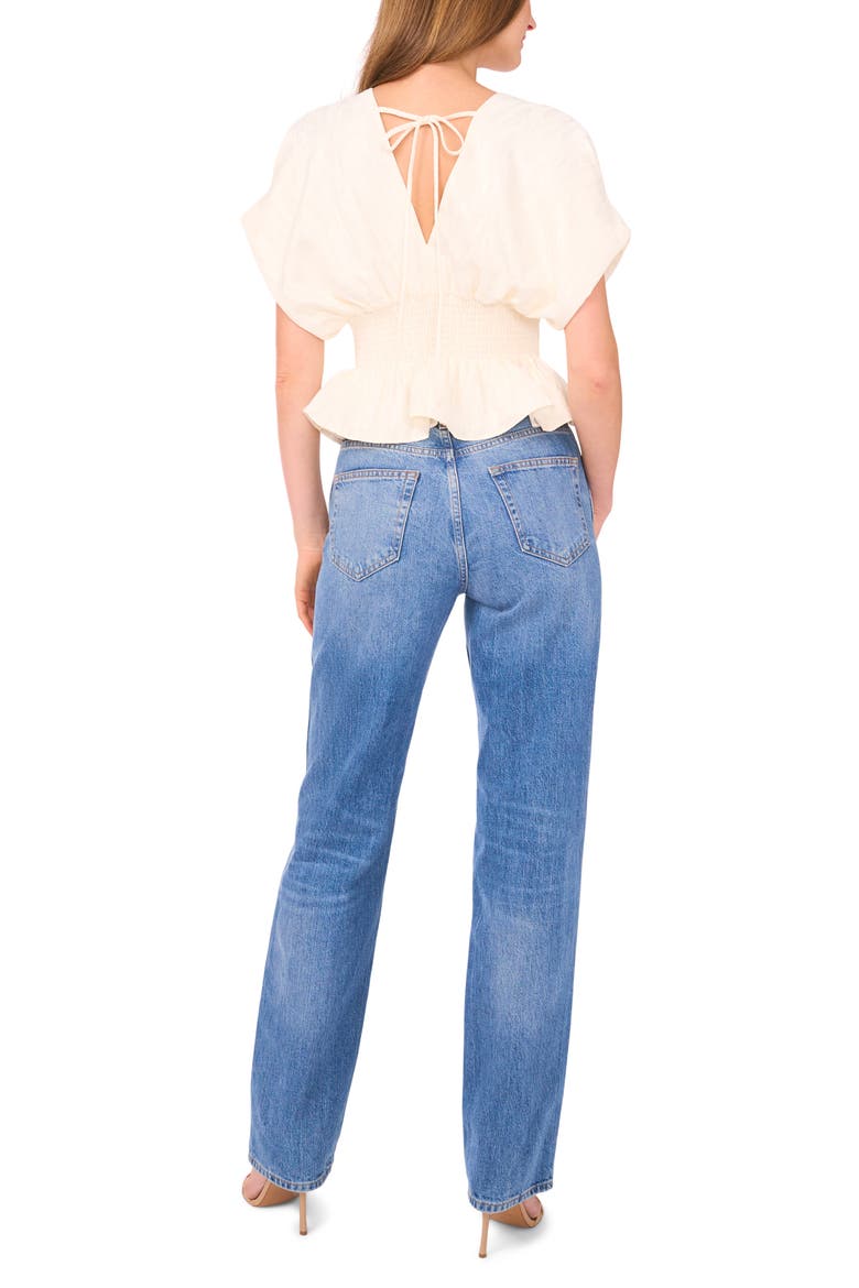 The Halle V-Neck Cinch Waist Peplum Top, Alternate, color, SNOWY LAWN