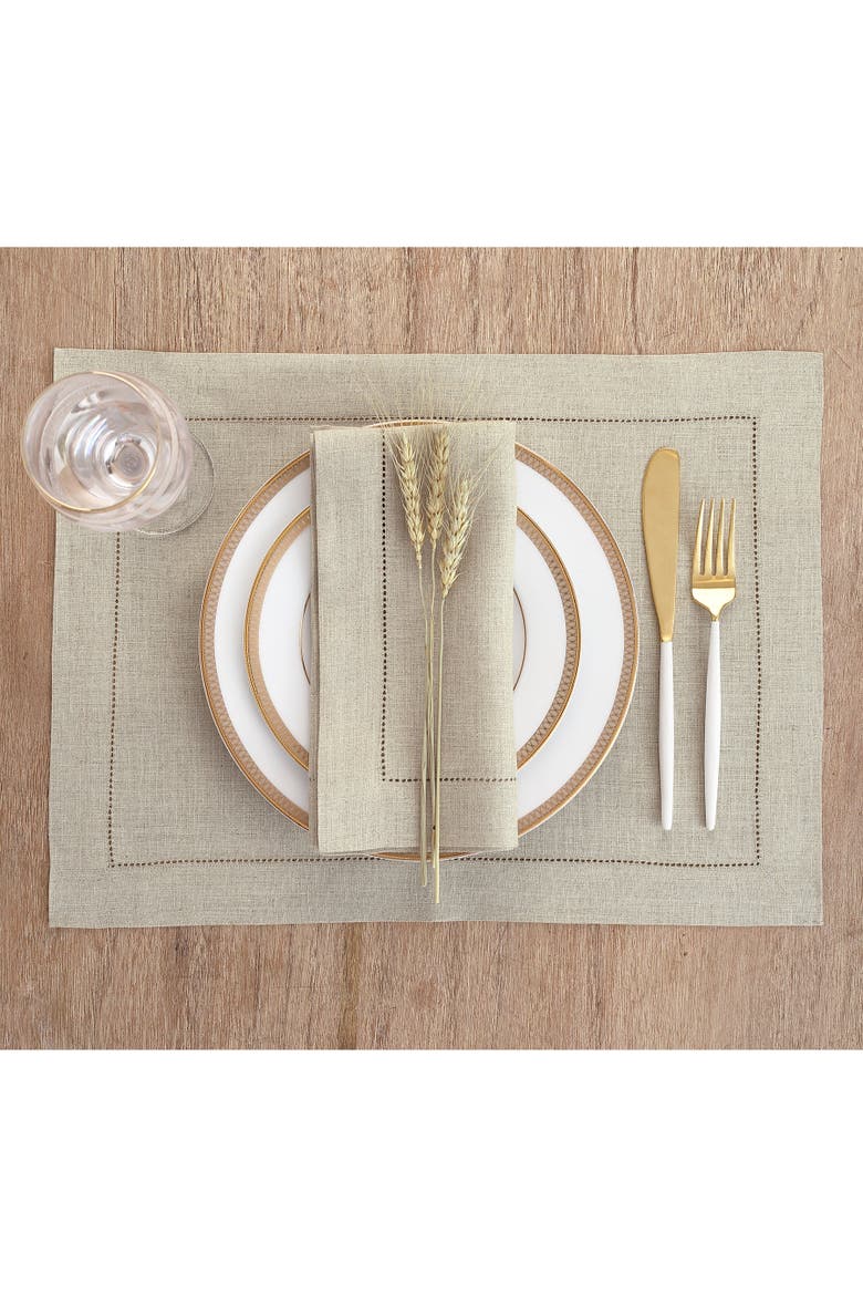 Linen Placemats Set of 6, 14 x 19 Inch - Classic Hemstitch, Alternate, color, Natural
