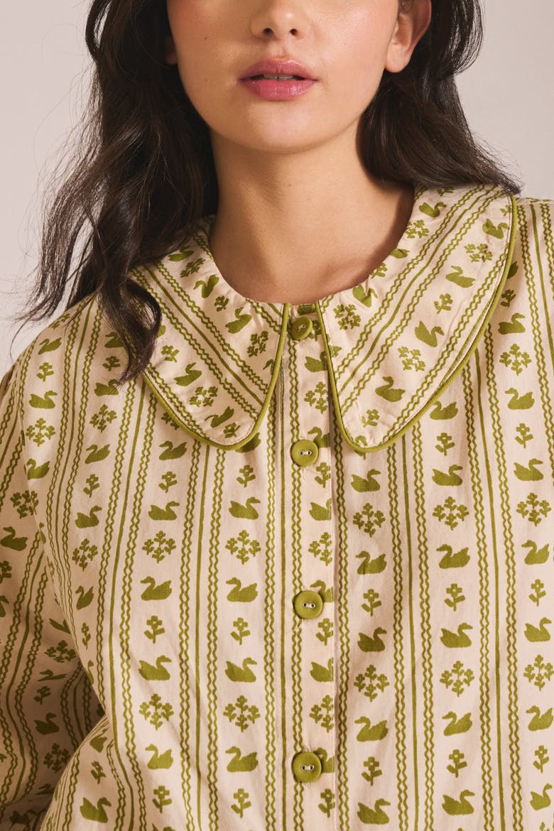 Cotton Swan Cropped Pajamas, Alternate, color, Olive Swan