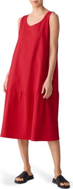 Eileen Fisher Scoop Neck Stretch Organic Cotton Midi Dress