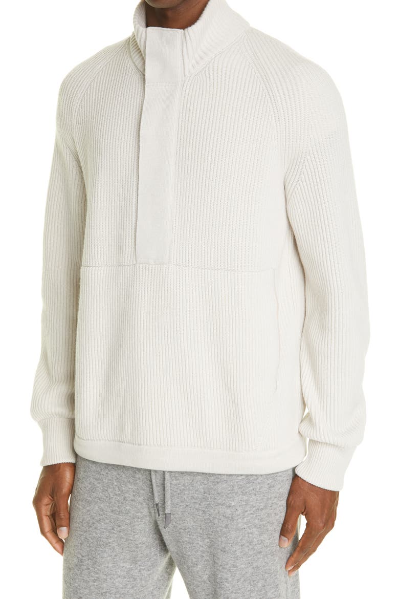 Rib Quarter Zip Cashmere Pullover, Alternate, color, WHITE