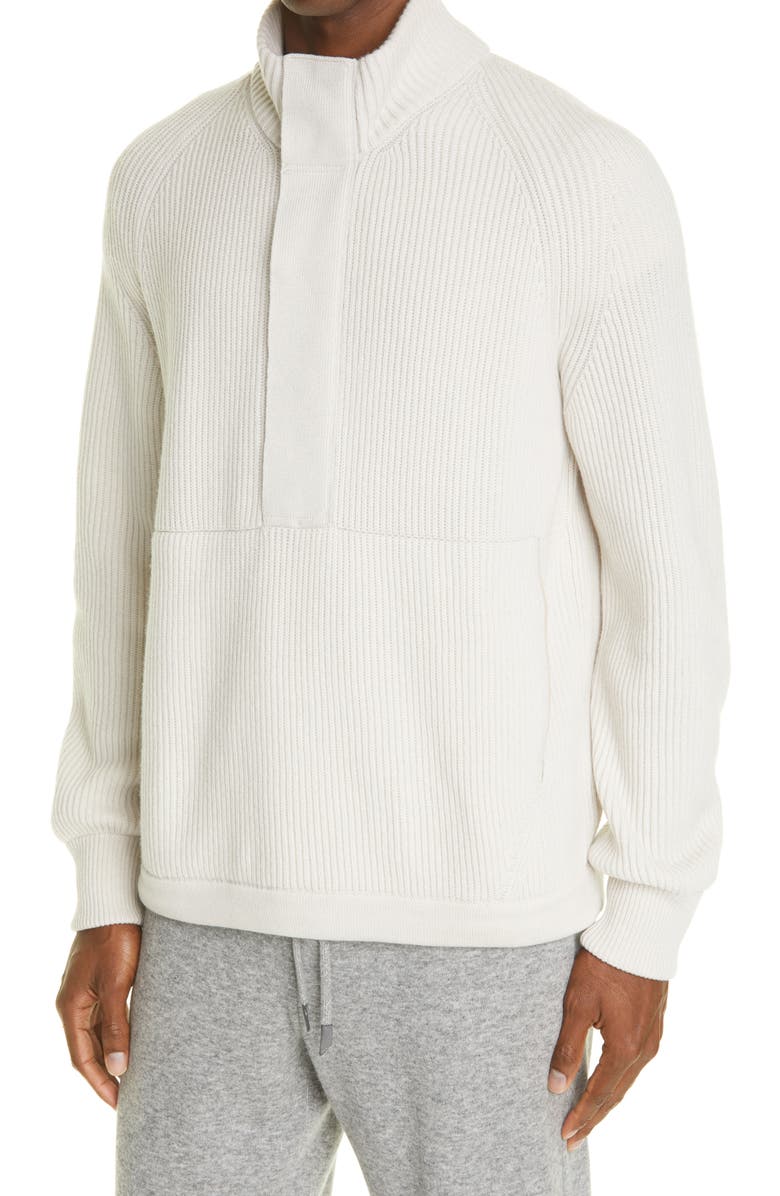 ZEGNA Rib Quarter Zip Cashmere Pullover, Alternate, color, 