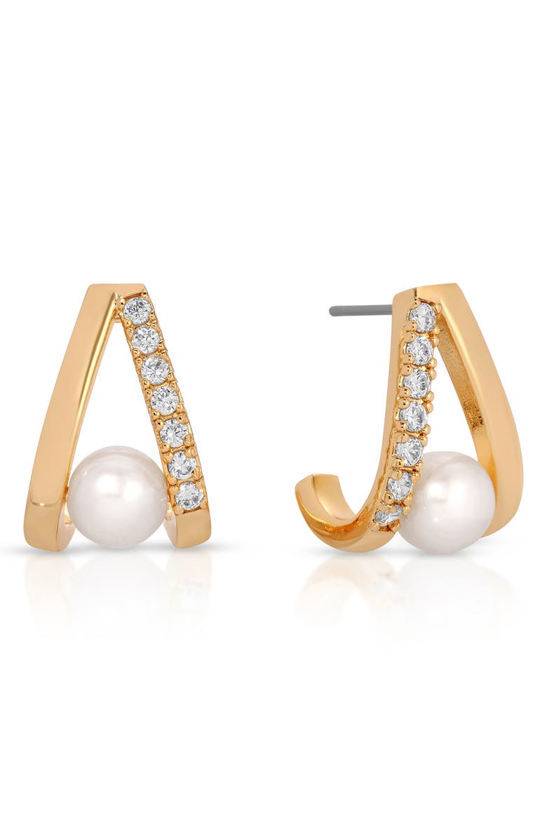 Ettika Freshwater Pearl V Drop Earrings, Main, color, Gold