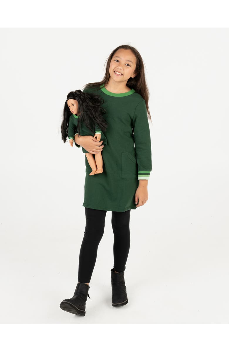 Leveret Girls Sweatshirt Dress with Matching Doll Dress, Main, color, Green