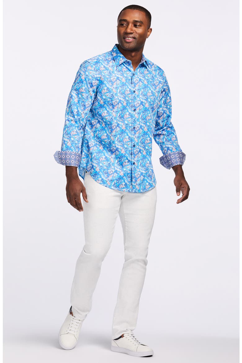 Marston Cotton Button-Up Shirt, Alternate, color, BLUE