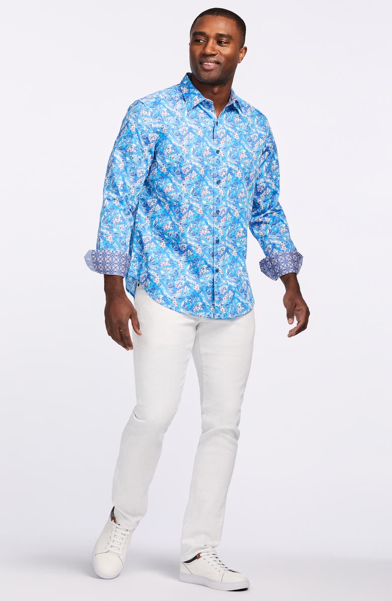 Robert Graham Marston Cotton Button-Up Shirt, Alternate, color, Blue