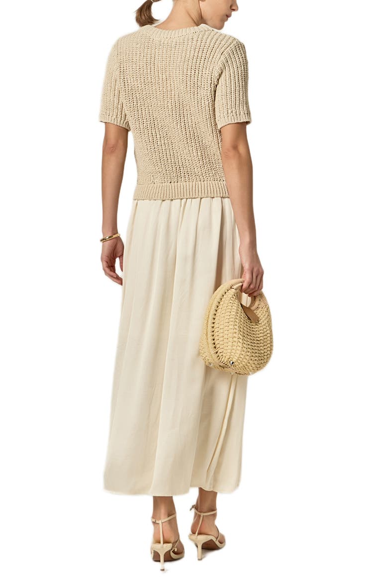 Mixed Media Cotton Blend Dress, Alternate, color, CREAM