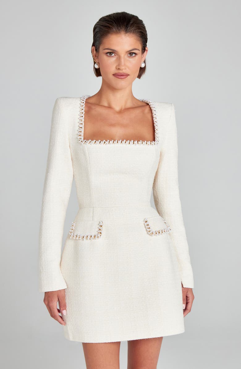 NADINE MERABI Natalie Beaded Long Sleeve Sheath Minidress, Alternate, color, Cream