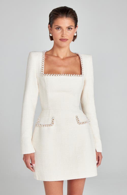 Nadine Merabi Natalie Beaded Long Sleeve Sheath Minidress In White