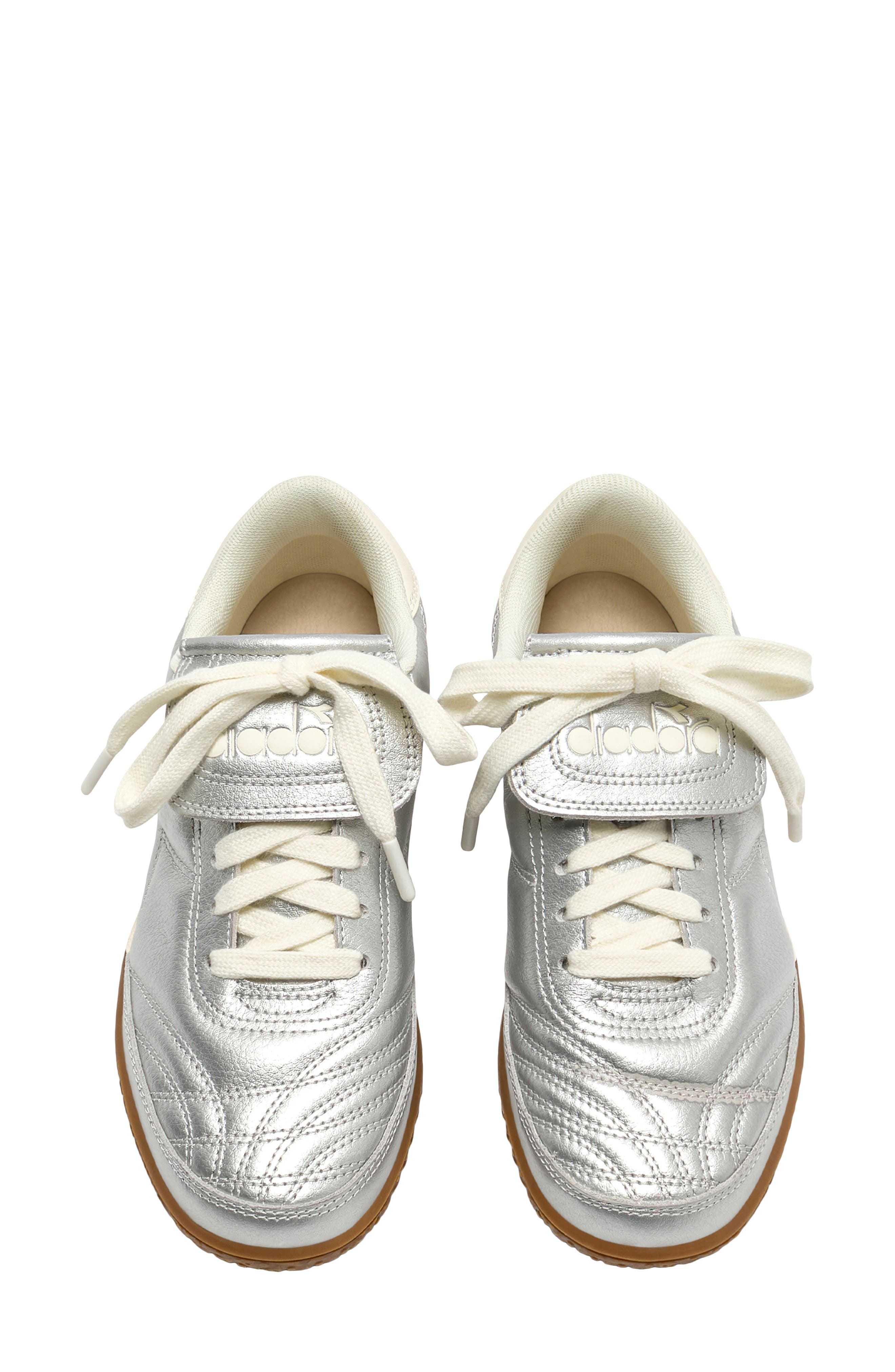 Diadora Gold Indoor Metallic Leather Sneaker, Alternate, color, Silver