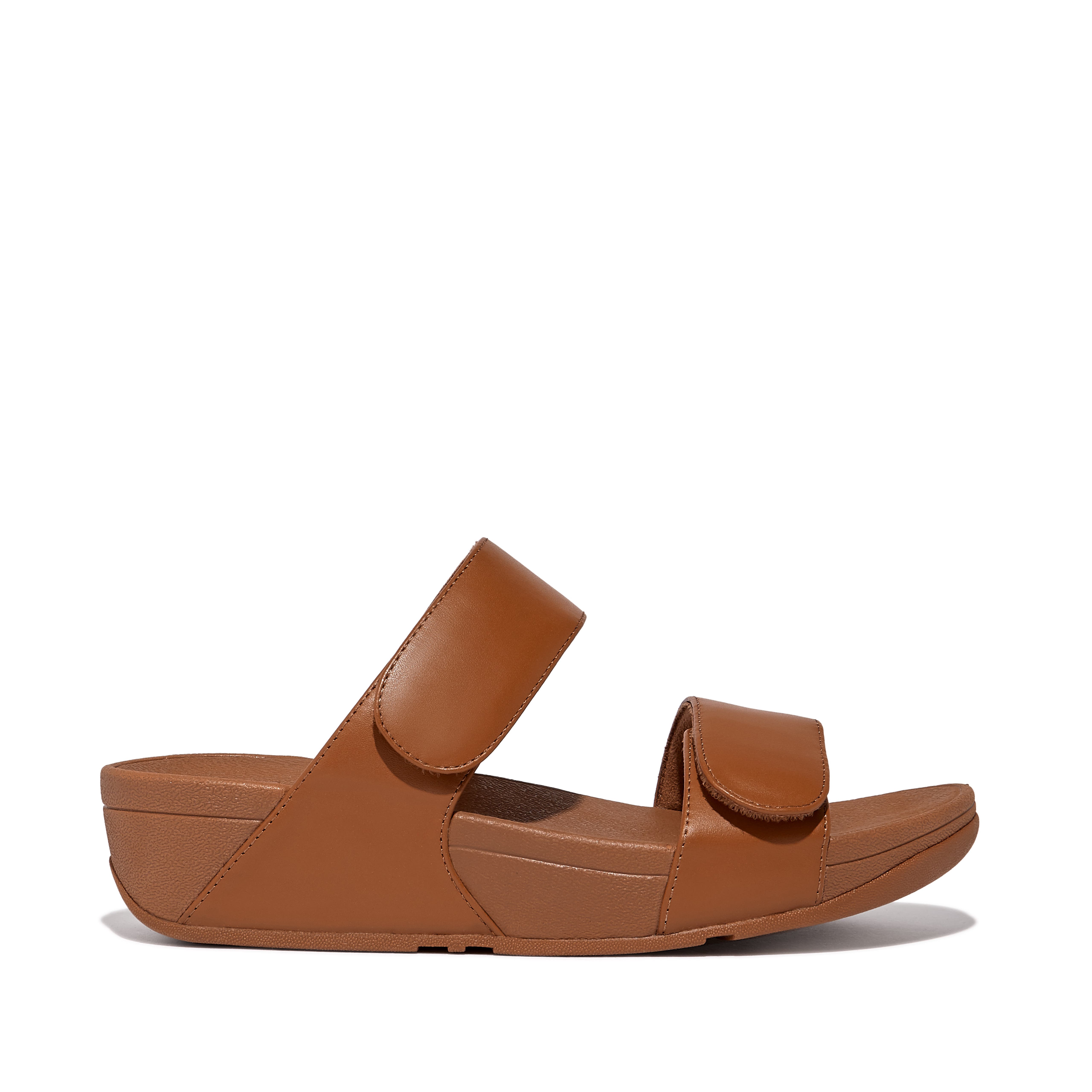 FitFlop Lulu Adjustable Leather Slides Sandals, Alternate, color, Light Tan