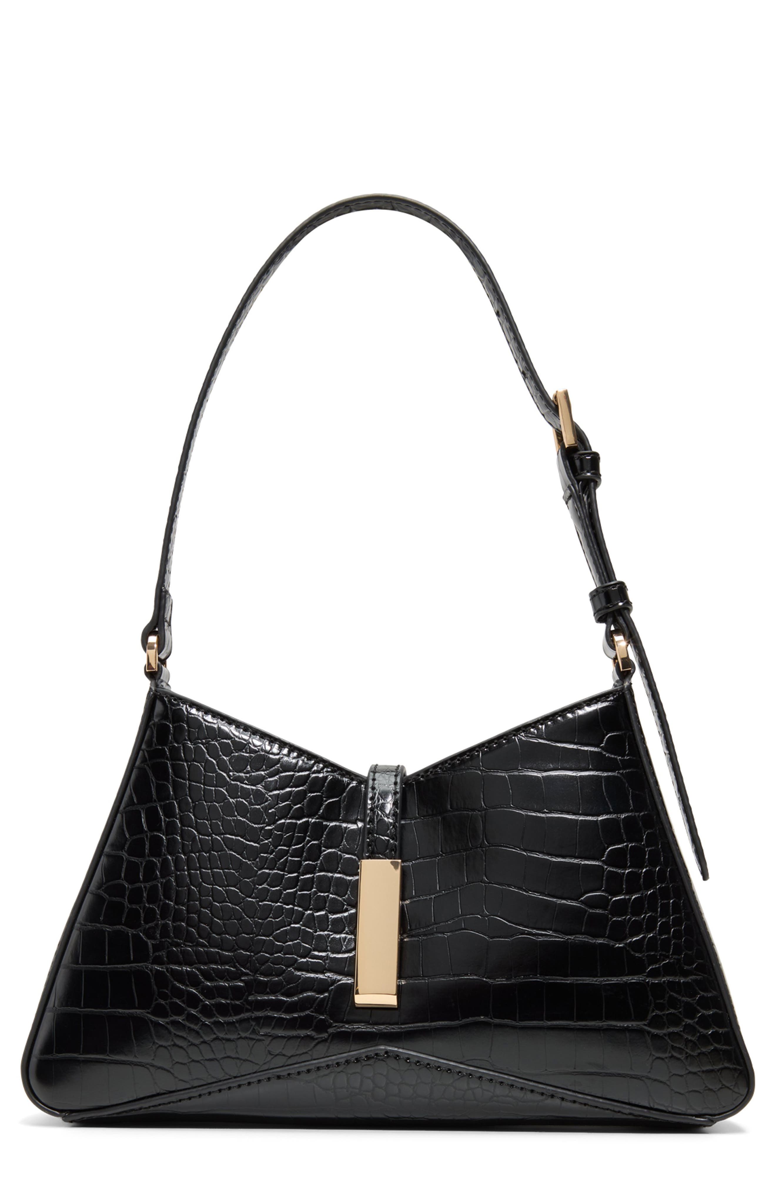 ALDO Julietta Croc Embossed Faux Leather Shoulder Bag, Main, color, Black