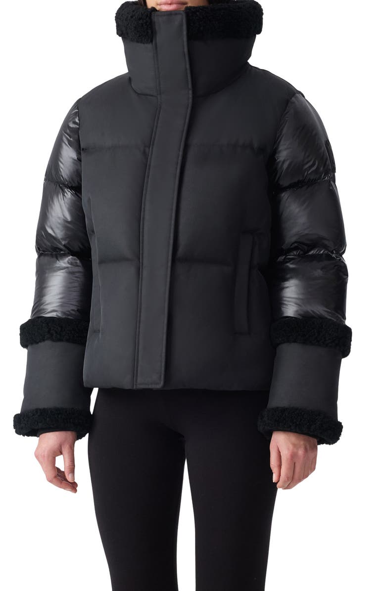 Mackage Lydana Down Jacket with Genuine Shearling Trim and Removable Bib, Main, color, Black