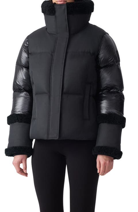 Lydana Down Jacket with Genuine Shearling Trim and Removable Bib