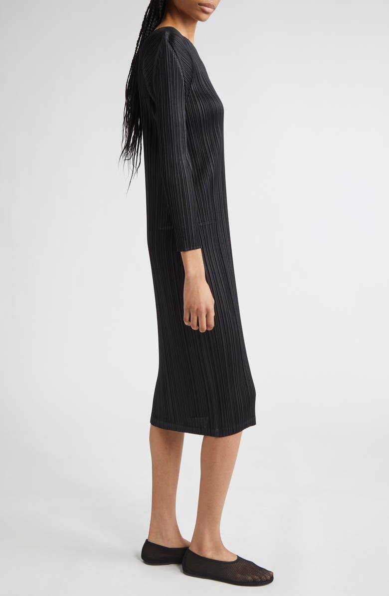 Pleats Please Issey Miyake Monthly Colors February Pleated Long Sleeve Midi Dress, Alternate, color, Black