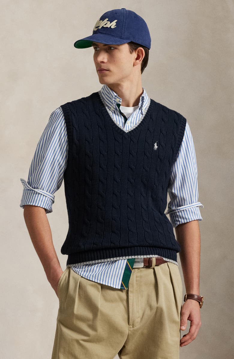 Polo Ralph Lauren Cable Stitch Cotton Sweater Vest, Alternate, color, 