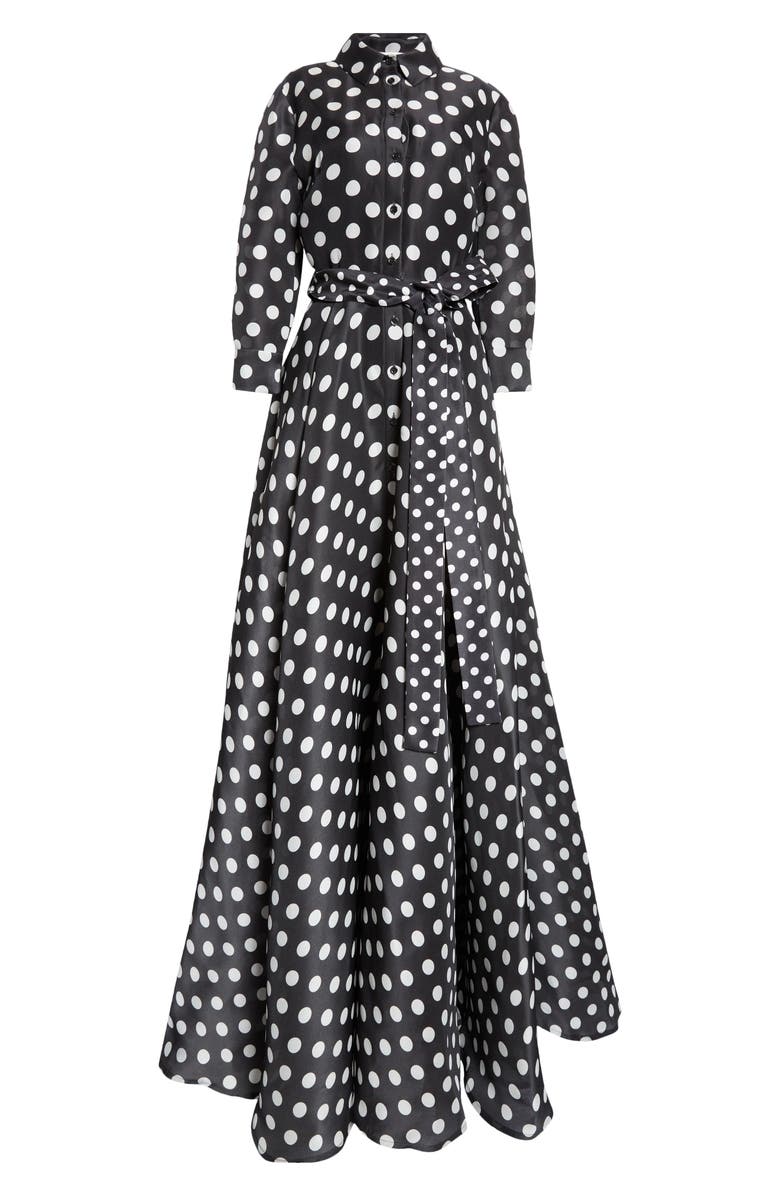 Carolina Herrera Polka Dot Belted Button-Up Gown, Alternate, color,