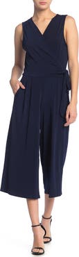 Nina Leonard Surplice Wrap Crop Jumpsuit