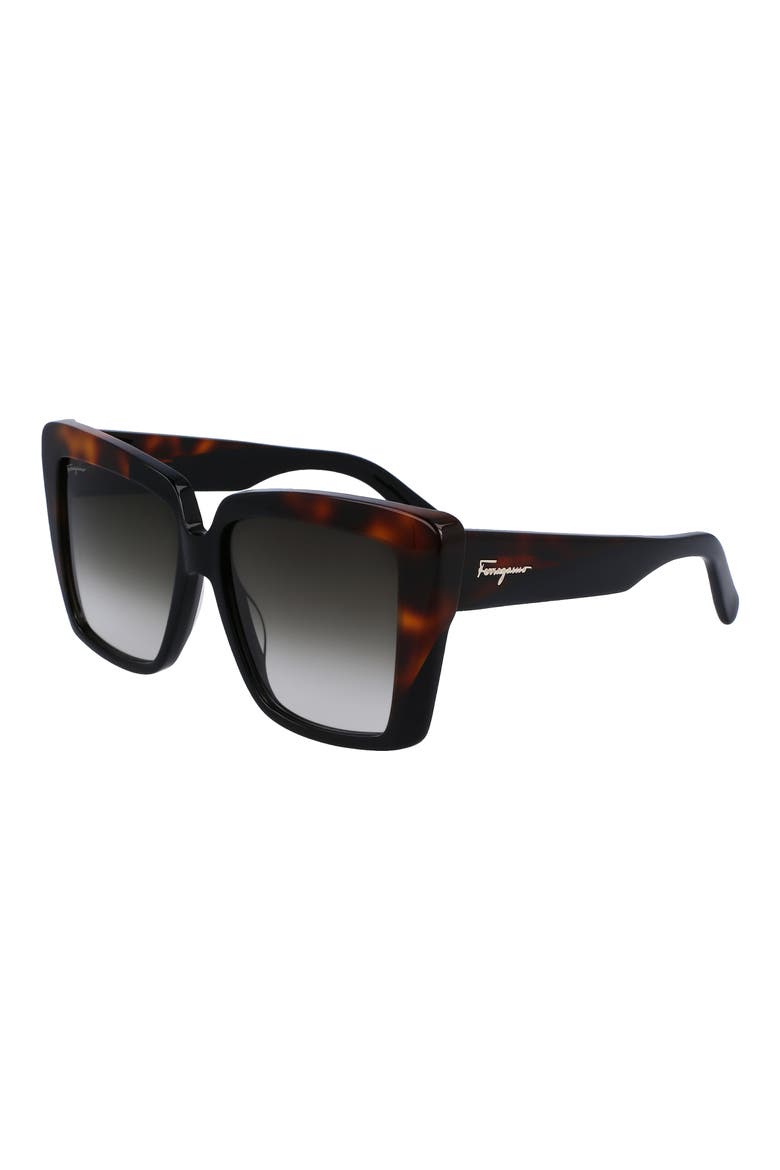 55mm Gradient Rectangular Sunglasses, Alternate, color, BLACK/ TORTOISE