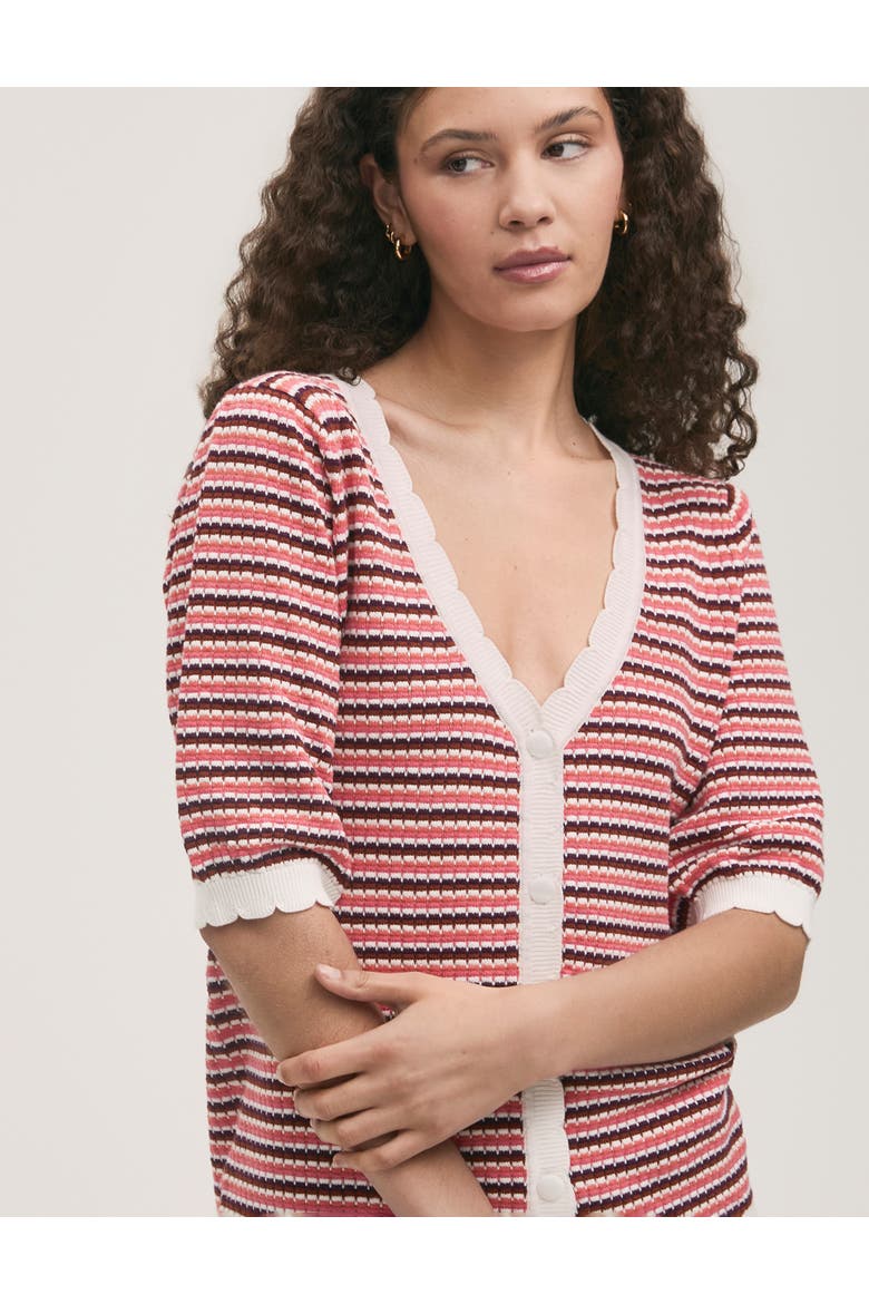 Willa Short Sleeve Striped Cardigan, Alternate, color, Pink Stripe