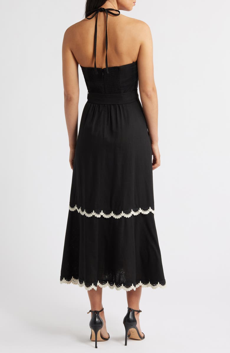 Eliza J Halter Bead Strap Midi Dress, Alternate, color, Black Natura