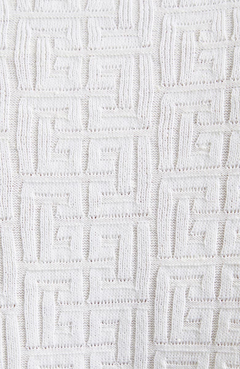 Balmain Monogram Jacquard Merino Wool Blend Polo, Alternate, color, Natural