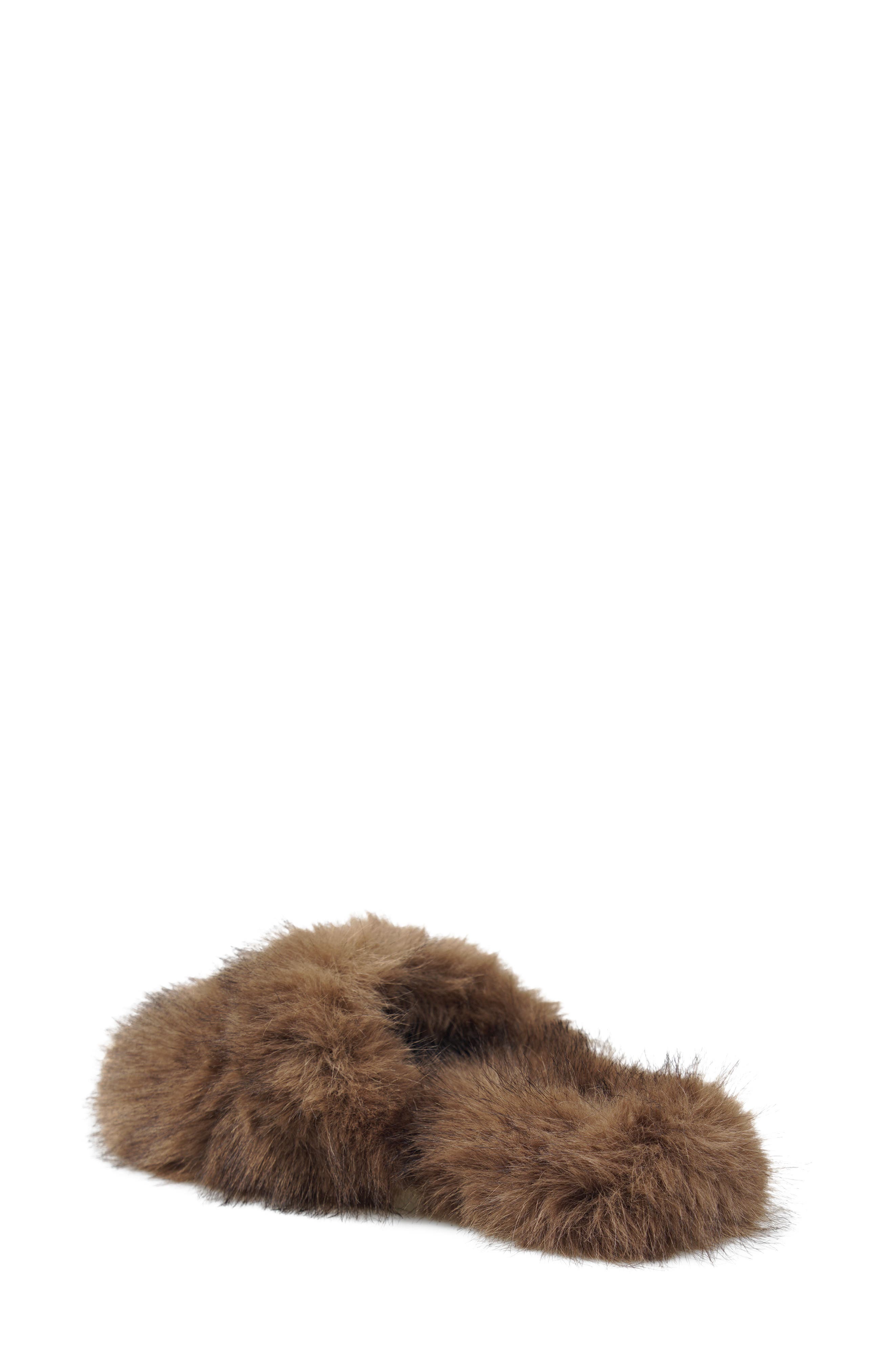 Shera Faux Fur Slipper, Alternate, color, BROWN FAUX