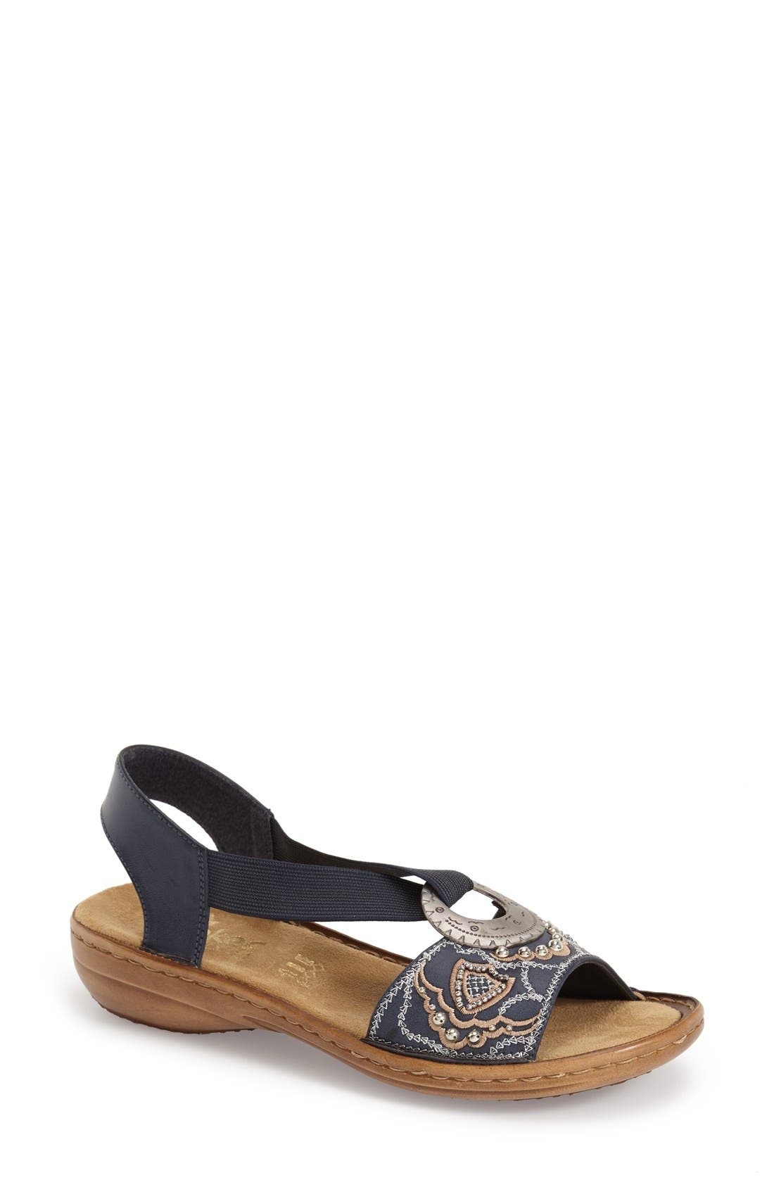 'Regina' Sandal, Main, color, BLUE LEATHER