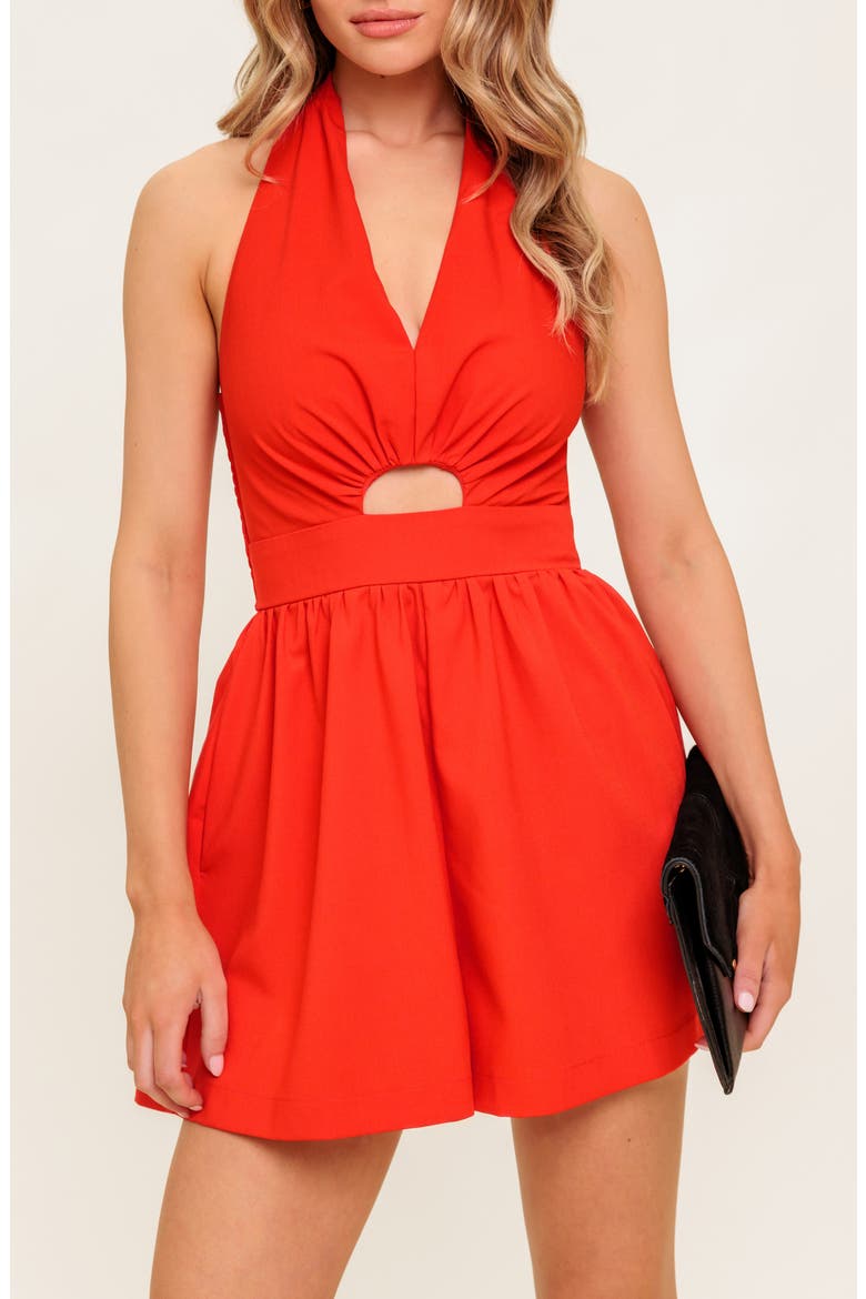 Solid Cutout Halter Romper, Alternate, color, RED
