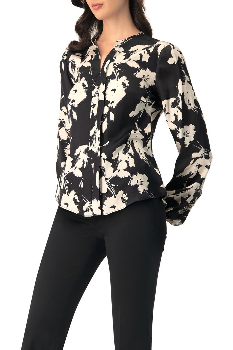 Double front Placket Satin Shirt, Alternate, color, Black