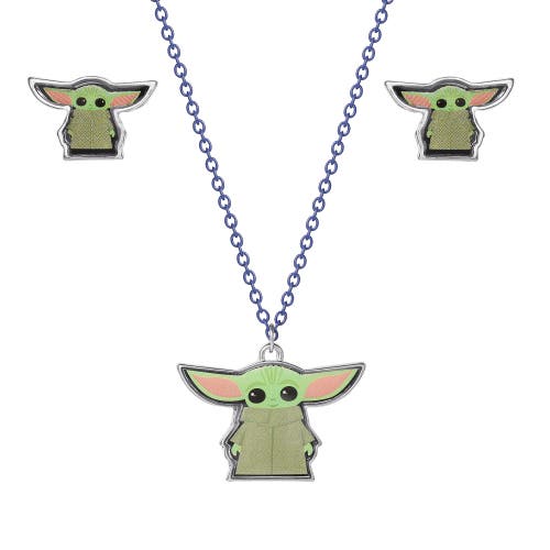 Star Wars The Mandalorian Grogu Fashion Stud Earrings And Necklace Set In Green