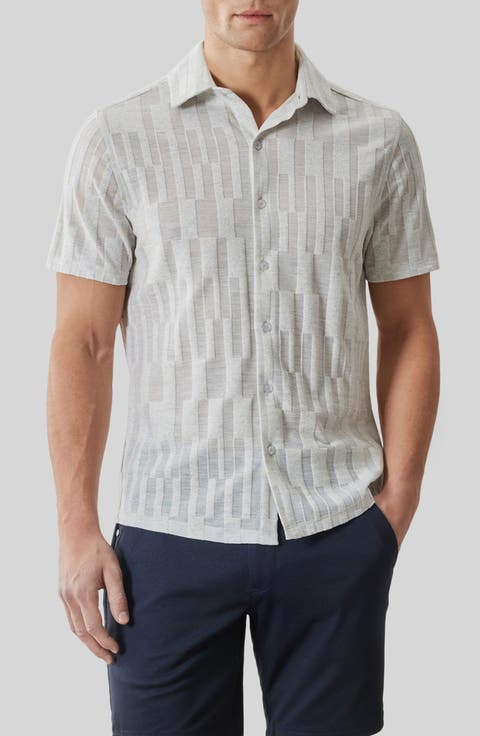 Vessar Texture Knit Short Sleeve Button-Up Shirt