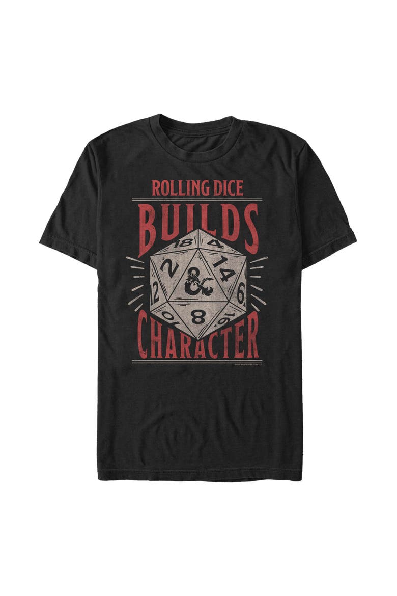 Men's Dungeons & Dragons Rolling Dice Builds Character T-Shirt, Main, color, Black