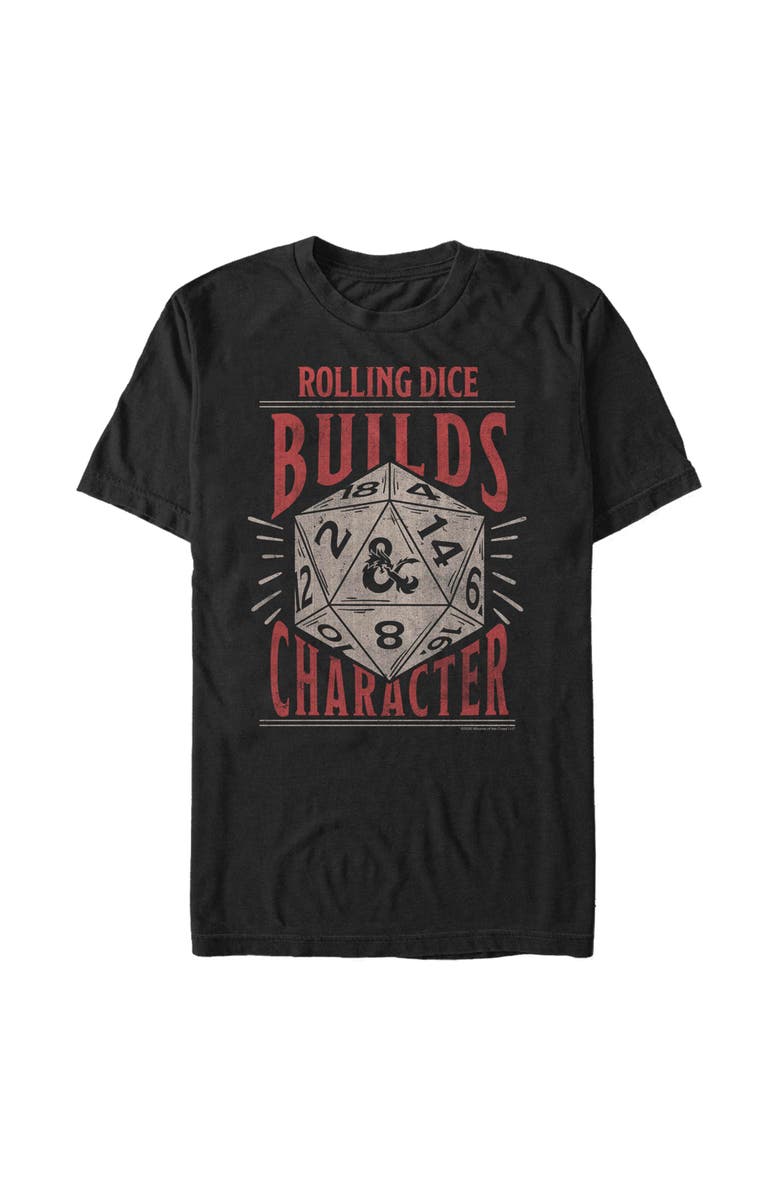 Dungeons & Dragons Men's Dungeons & Dragons Rolling Dice Builds Character  Graphic T-Shirt, Main, color, Black