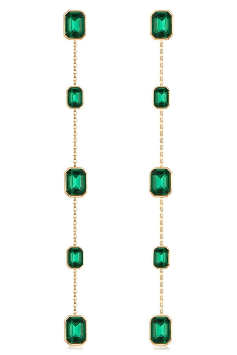 Baguette Crystal Linear Drop Earrings, Main, color, GREEN
